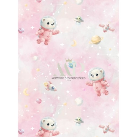 Tissu "Ourson astronaute Rose" – Motif ours- Certifié Oeko-Tex®