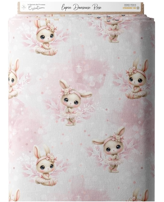 Tissu "Lapin danseuse rose"...
