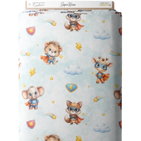 Tissu "Superhéros" – Motif animaux de la savane- Certifié Oeko-Tex®