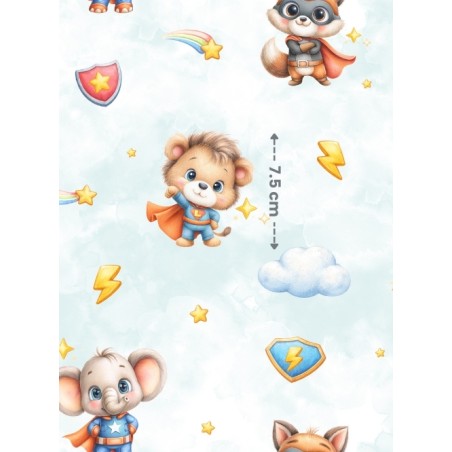 Tissu "Superhéros" – Motif animaux de la savane- Certifié Oeko-Tex®