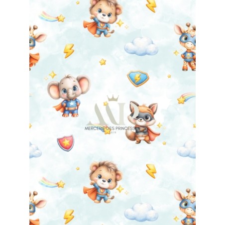 Tissu "Superhéros" – Motif animaux de la savane- Certifié Oeko-Tex®