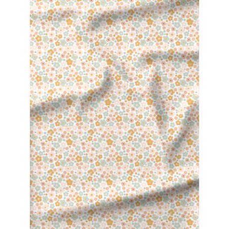 Tissu coton imprimé Fleurs Bloomie – Amande & Sauge - Certifié Oeko-Tex®