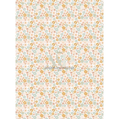 Tissu coton imprimé Fleurs Bloomie – Amande & Sauge - Certifié Oeko-Tex®