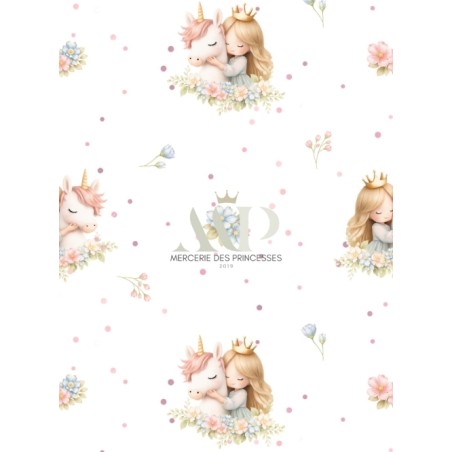 Tissu "Princesse et Licorne" - Certifié Oeko-Tex®