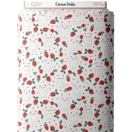 Tissu coton imprimé Fruit Ourson Fraise - Certifié Oeko-Tex®