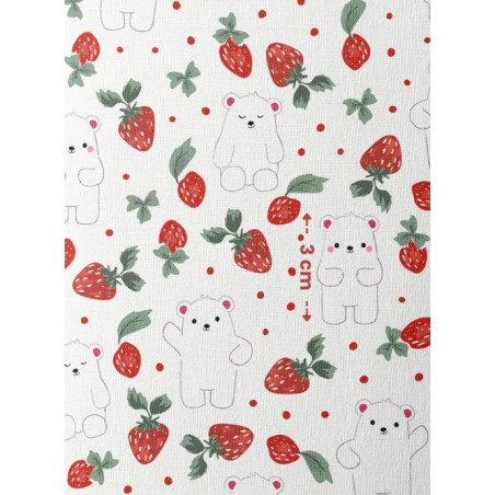 Tissu coton imprimé Fruit Ourson Fraise - Certifié Oeko-Tex®