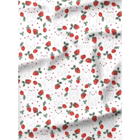 Tissu coton imprimé Fruit Ourson Fraise - Certifié Oeko-Tex®