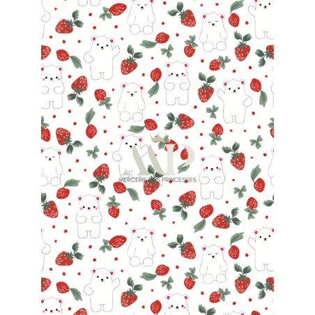 Tissu coton imprimé Fruit Ourson Fraise - Certifié Oeko-Tex®