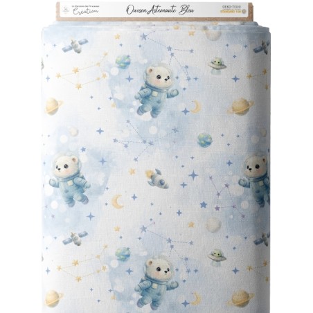 Tissu "Ourson astronaute blanc" – Motif ours- Certifié Oeko-Tex®