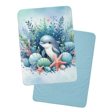 Coupon couverture Dauphin – Oeko-Tex – 75x100, 100x150 ou 150x200 cm – couture facile, cadeau naissance