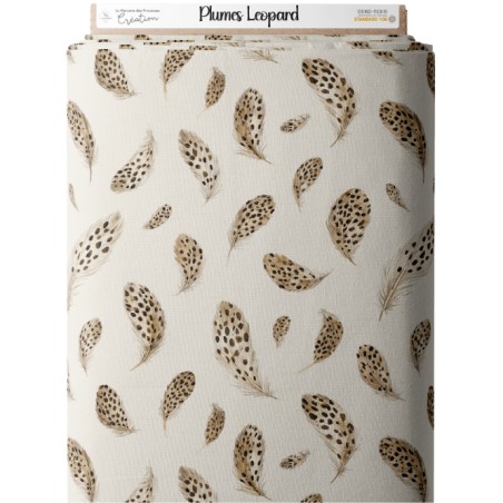 Tissu Plumes Léopard – Motif animal élégant et naturel pour couture & déco- Certifié Oeko-Tex®