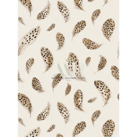 Tissu Plumes Léopard – Motif animal élégant et naturel pour couture & déco- Certifié Oeko-Tex®