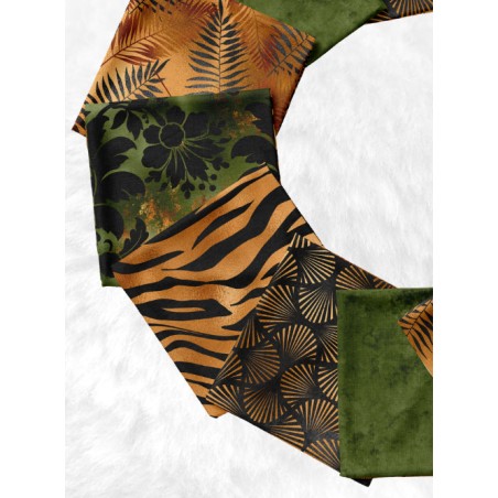 Panneau à coudre pour lingettes lavables – motif jungle chic – Noir, vert et doré