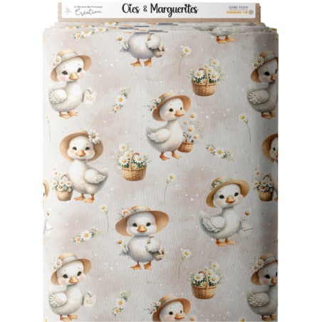 Tissu coton imprimé pour enfants Oies & Marguerites - Certifié Oeko-Tex®