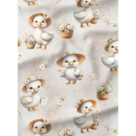Tissu coton imprimé pour enfants Oies & Marguerites - Certifié Oeko-Tex®