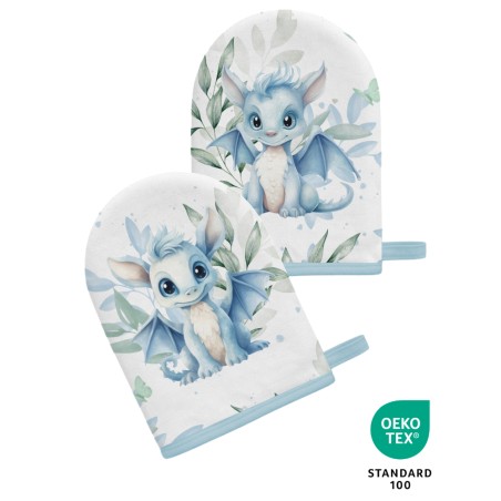 Coupon pour 5 Gants de toilette pour bébé à réaliser soi-même Dragon Bleu et Vert Coton Oeko-Tex