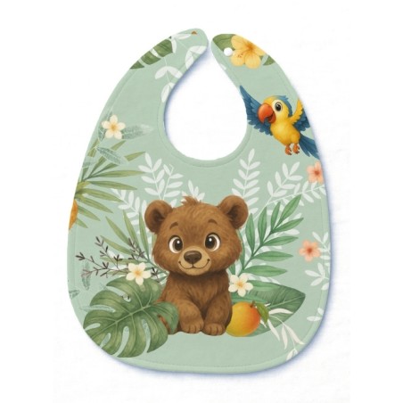 Panneau Bavoir Ourson livre de la jungle – pour Bavoir Bébé 3 à 12 mois – Tissu coton Oeko-Tex® a réaliser soi-même