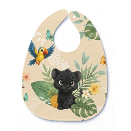 Panneau Bavoir panthere noire livre de la jungle – pour Bavoir Bébé 3 à 12 mois – Tissu coton Oeko-Tex® a réaliser soi-même