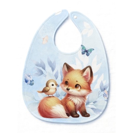 Panneau Bavoir petit renard et oiseau – pour Bavoir Bébé 3 à 12 mois – Tissu coton Oeko-Tex® a réaliser soi-même