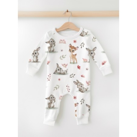 Tissu coton imprimé pour enfants Lapin et Biche Rose- Certifié Oeko-Tex®