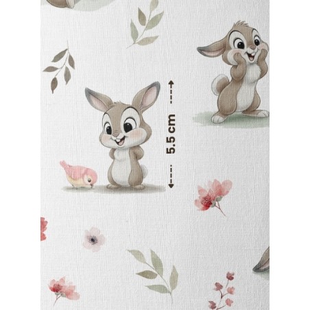 Tissu coton imprimé pour enfants Lapin et Biche Rose- Certifié Oeko-Tex®
