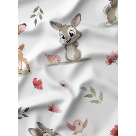 Tissu coton imprimé pour enfants Lapin et Biche Rose- Certifié Oeko-Tex®