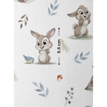 Tissu coton imprimé pour enfants Lapin et Biche Bleu- Certifié Oeko-Tex®