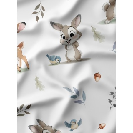 Tissu coton imprimé pour enfants Lapin et Biche Bleu- Certifié Oeko-Tex®