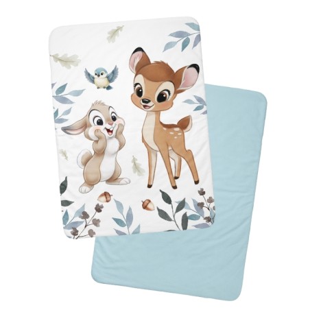 Coupon couverture Lapin et Biche Bleu – Oeko-Tex – 75x100, 100x150 ou 150x200 cm – couture facile, cadeau naissance