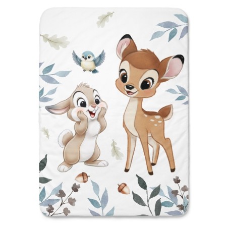 Coupon couverture Lapin et Biche Bleu – Oeko-Tex – 75x100, 100x150 ou 150x200 cm – couture facile, cadeau naissance
