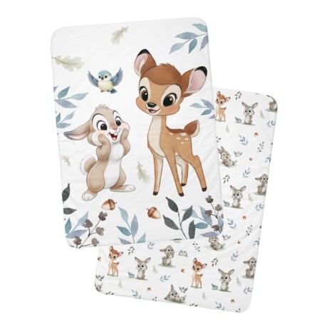 Coupon couverture Lapin et Biche Bleu – Oeko-Tex – 75x100, 100x150 ou 150x200 cm – couture facile, cadeau naissance