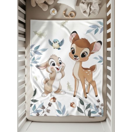 Coupon couverture Lapin et Biche Bleu – Oeko-Tex – 75x100, 100x150 ou 150x200 cm – couture facile, cadeau naissance