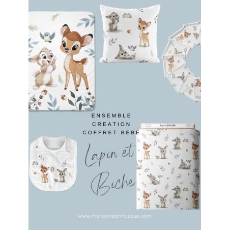 Ensemble Lapin et Biche pour création Bébé, coffret de naissance complet