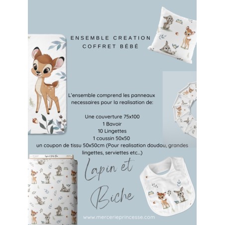 Ensemble Lapin et Biche pour création Bébé, coffret de naissance complet