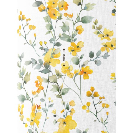 Tissu coton imprimé Fleurs Bloomie – Sauge & Dorée - Certifié Oeko-Tex®