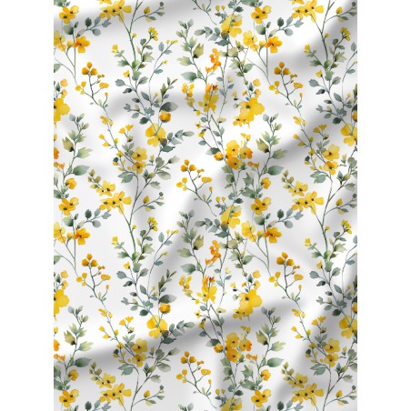 Tissu coton imprimé Fleurs Bloomie – Sauge & Dorée - Certifié Oeko-Tex®
