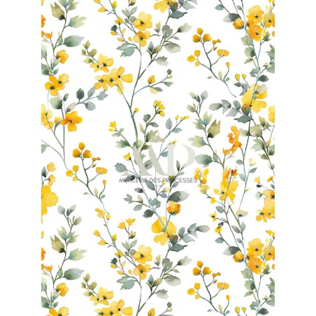 Tissu coton imprimé Fleurs Bloomie – Sauge & Dorée - Certifié Oeko-Tex®