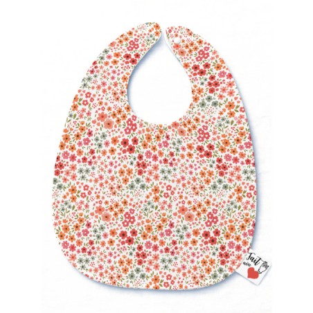 Panneau Bavoir Petites Fleurs Corail – pour Bavoir Bébé 3 à 12 mois – Tissu coton Oeko-Tex® a réaliser soi-même