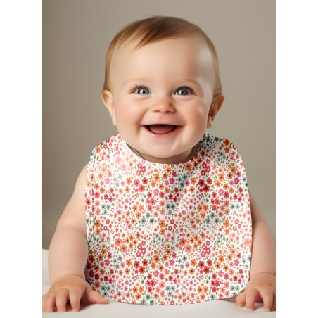 Panneau Bavoir Petites Fleurs Corail – pour Bavoir Bébé 3 à 12 mois – Tissu coton Oeko-Tex® a réaliser soi-même