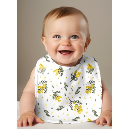 Panneau Bavoir Fleurs Mimosa – pour Bavoir Bébé 3 à 12 mois – Tissu coton Oeko-Tex® a réaliser soi-même