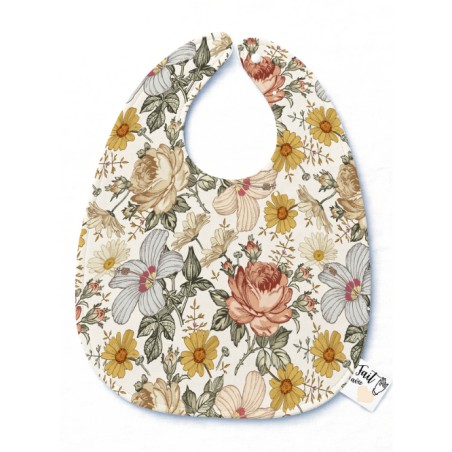 Panneau Bavoir Fleurs Vintage – pour Bavoir Bébé 3 à 12 mois – Tissu coton Oeko-Tex® a réaliser soi-même