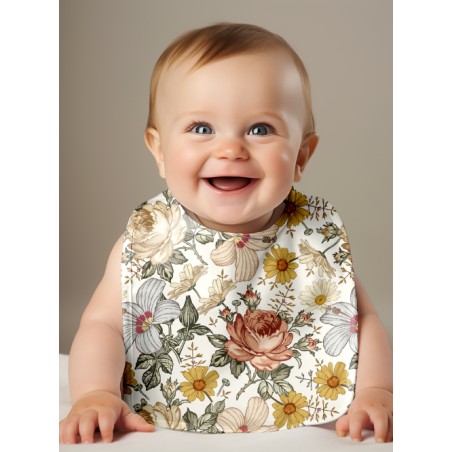 Panneau Bavoir Fleurs Vintage – pour Bavoir Bébé 3 à 12 mois – Tissu coton Oeko-Tex® a réaliser soi-même