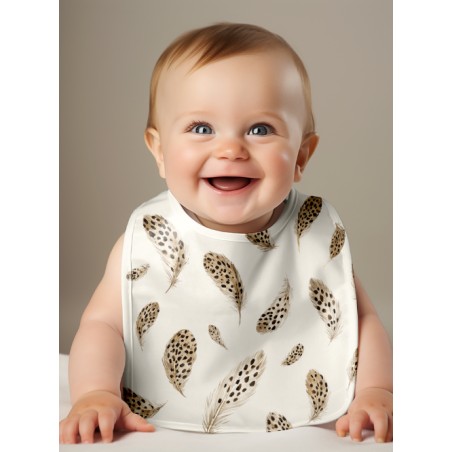 Panneau Bavoir Plumes Léopard – pour Bavoir Bébé 3 à 12 mois – Tissu coton Oeko-Tex® a réaliser soi-même