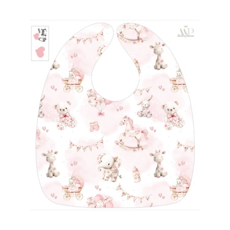 Panneau Bavoir Toile De Jouy Rose – pour Bavoir Bébé 3 à 12 mois – Tissu coton Oeko-Tex® a réaliser soi-même
