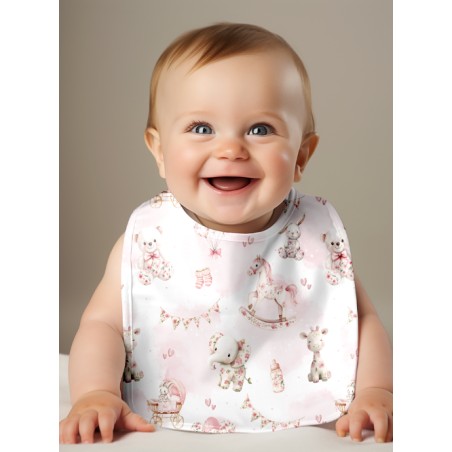 Panneau Bavoir Toile De Jouy Rose – pour Bavoir Bébé 3 à 12 mois – Tissu coton Oeko-Tex® a réaliser soi-même