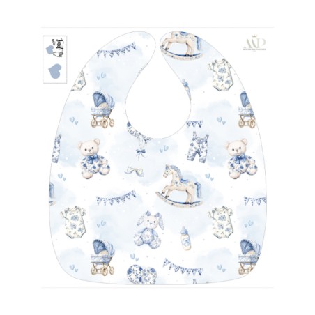 Panneau Bavoir Toile De Jouy Bleu – pour Bavoir Bébé 3 à 12 mois – Tissu coton Oeko-Tex® a réaliser soi-même