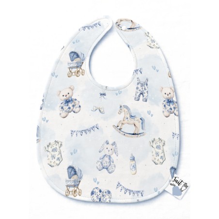 Panneau Bavoir Toile De Jouy Bleu – pour Bavoir Bébé 3 à 12 mois – Tissu coton Oeko-Tex® a réaliser soi-même