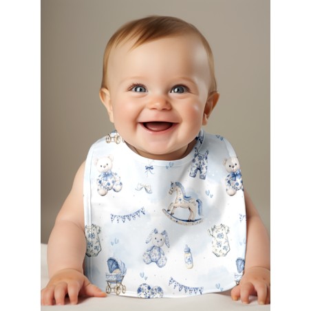 Panneau Bavoir Toile De Jouy Bleu – pour Bavoir Bébé 3 à 12 mois – Tissu coton Oeko-Tex® a réaliser soi-même