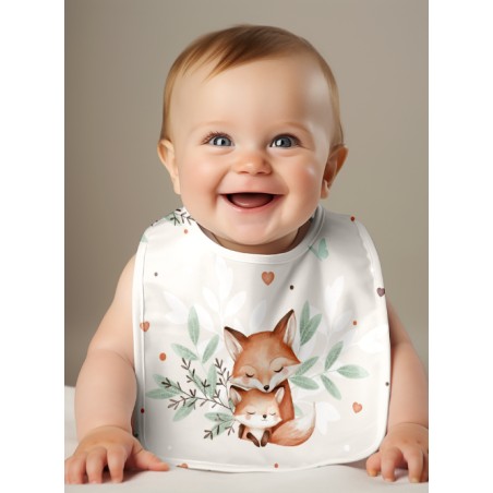 Panneau Bavoir Renarde Et Son Bébé – pour Bavoir Bébé 3 à 12 mois – Tissu coton Oeko-Tex® a réaliser soi-même