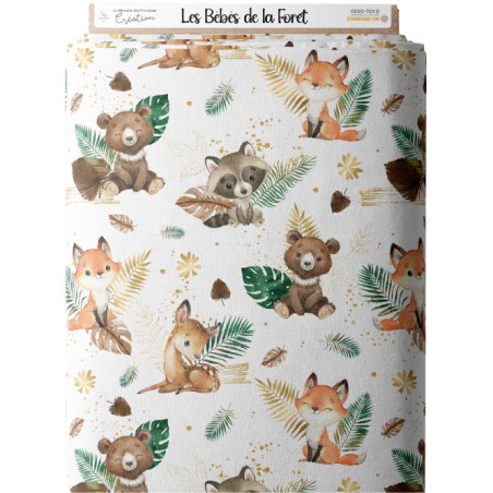 Tissu coton bébé “Les Bébés de la Forêt” – ours, renard, faon aquarelle - Certifié Oeko-Tex®